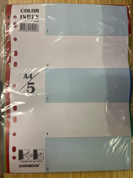 A4 Plastic 5-Coloured Index Dividers (For Filing) (Optional)